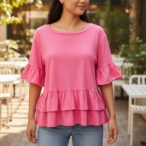BP Nordstrom Women's POP PINK Ruffle Tiered Knit Top XL
